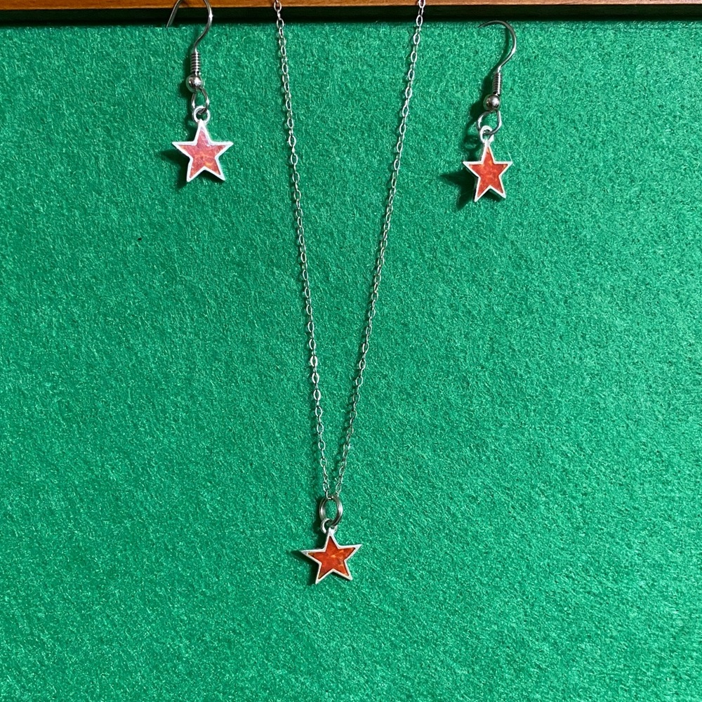 Red Star Necklace and Earring Set